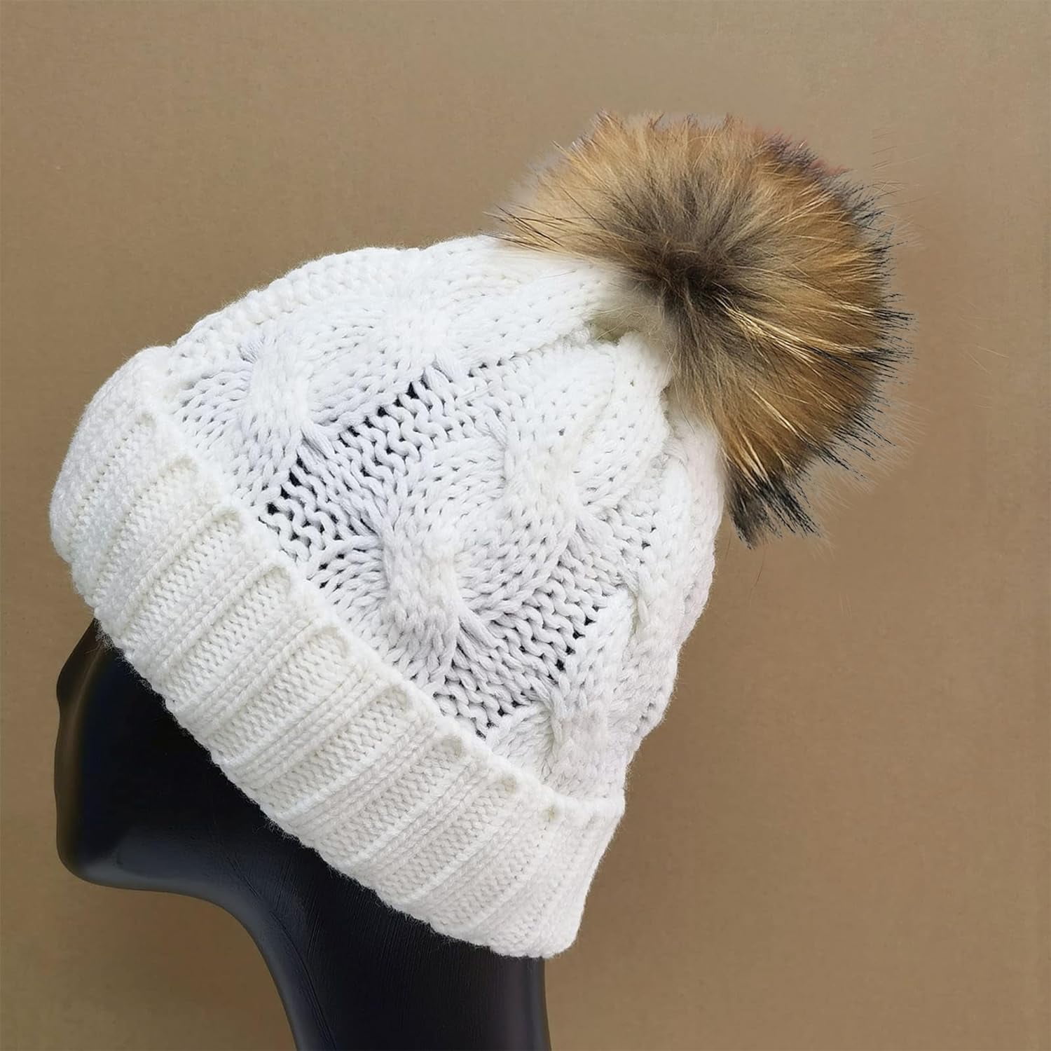 Pom Poms for Hats:Handmade Fluffy Pom Poms for Beanies,4 Inch Pom Pom Balls for Knitting Hats with Snap Buttons,Womens Pompoms for Hats Bags Keychain Accessories,4PCS