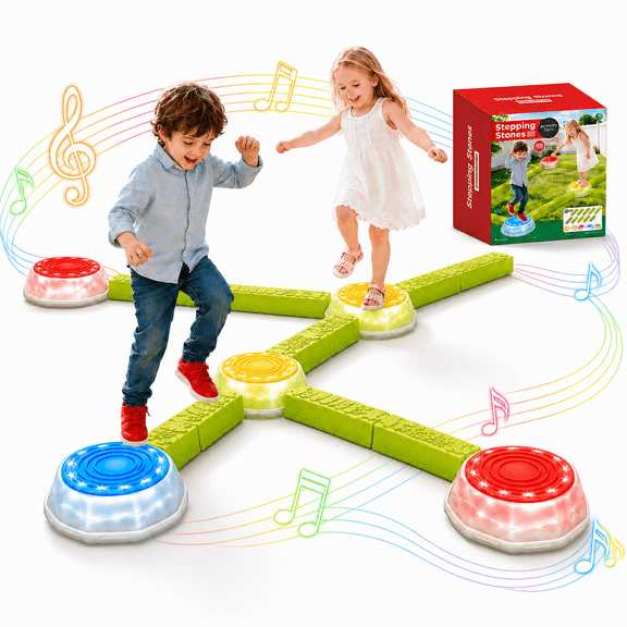 INSMART 15PCS Balance Beam Stepping Stones for Kids, Light-Up Musical Montessori Obstacle Course, Indoor Outdoor Balance Toys Ages 3-8