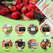 NUTRITUNES Liquid Vitamin B Complex Drops – High Potency B-Vitamin Supplement, Strawberry, 2oz