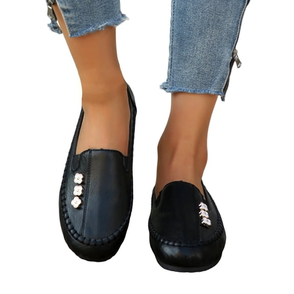 Women's Orthopedic Leather Loafers Slip On Flats Casual Comfort Walking Shoes Barefoot Feel Slip On Shoes Women Comfort Shoes for Women Anti-Slip Rubber Sole Orthopedic Shoes for Women Wide Width 36