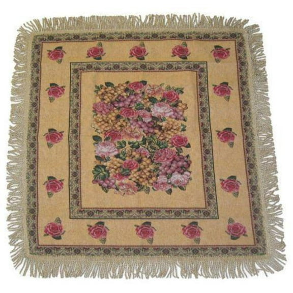 DaDa Bedding Parade of Fruit & Roses Floral Beige Square Tapestry Table Cloth (14426)