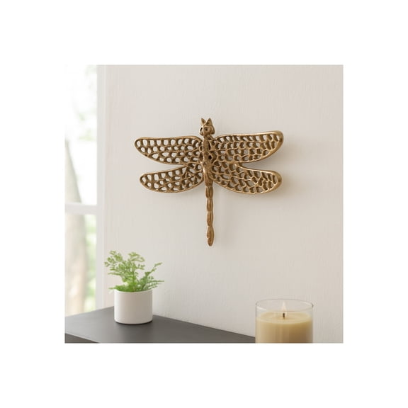 Decorative Metal Dragonfly with Cutouts Figurine with Home Decor - Modern Glam Sculpture for Bathroom, Bedroom, and Living Room - Ornament Accent for Shelf and Coffee Table - 2", Gold