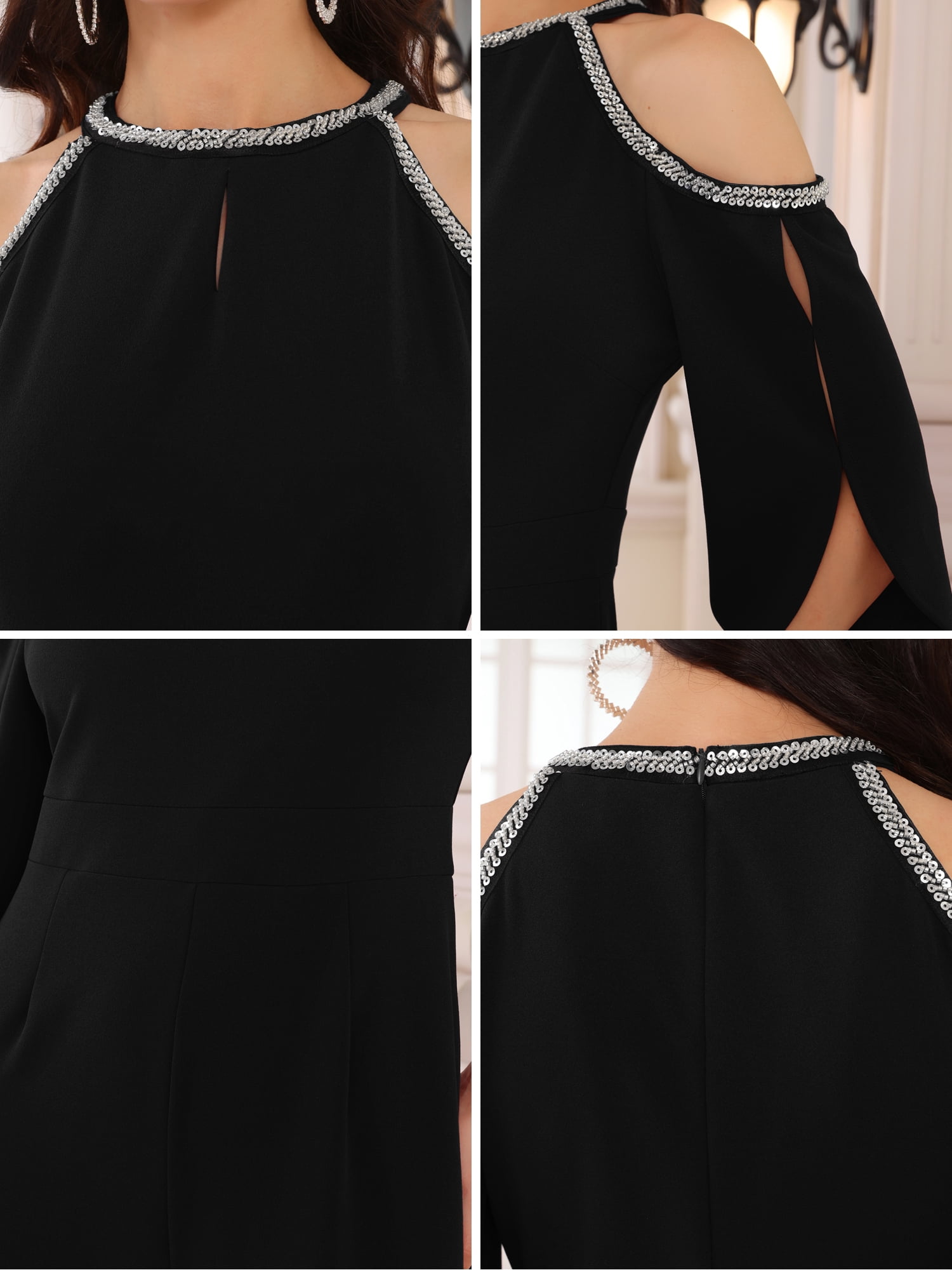 DARING DIVA Women's Dressy Jumpsuit Split Sleeve Wide Legs Cocktai XL Black