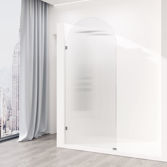 VIGO Arden 34 in. W x 78 in. H Frameless Fixed Shower Screen Door in Stainless Steel with 3/8 in. (10mm) Fluted Glass