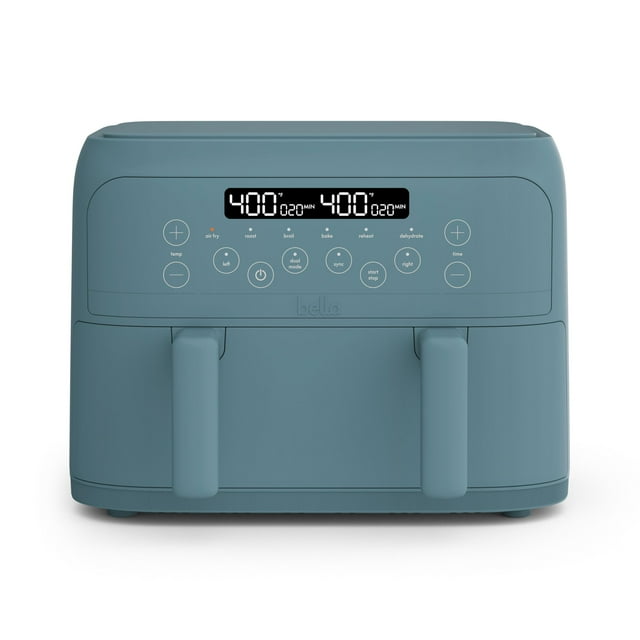 Bella Freidora de aire TriZone de 4 cuartos, revestimiento antiadherente cerámico EverGood™, diseño de canasta doble con divisor extraíble, control de pantalla táctil digital con 6 opciones de cocción