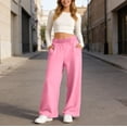 thumbnail image 2 of ANINEO Women Casual Pants Elastic Waist Wide Leg Sweatpants With Pockets Comfortable Loose Fit Trousers Solid Color Fashionable Daily Female Slacks, 2 of 4
