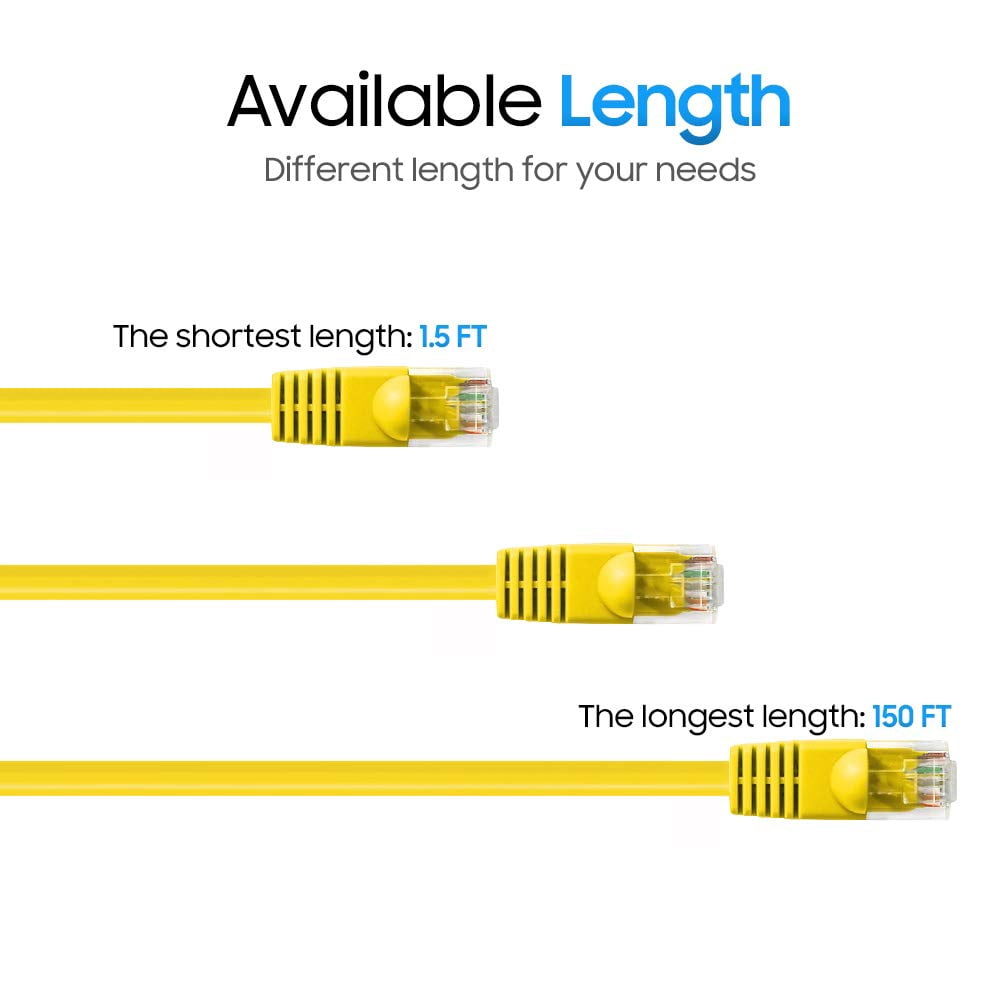 Cmple - 10 Pack Cat5e Ethernet Cable 15ft Computer Router Cables with RJ45 Connectors 1Gbps Ethernet Patch Cord 350Mhz Lan Wire - Yellow
