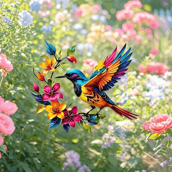 Hummingbird Metal Wall Art,Colorful Handcrafted Circular Iron Sculpture, Rust-Resistant Hanging Decor. For Garden, Patio, Living Room, Bedroom, Entryway(RL B 1 PC)