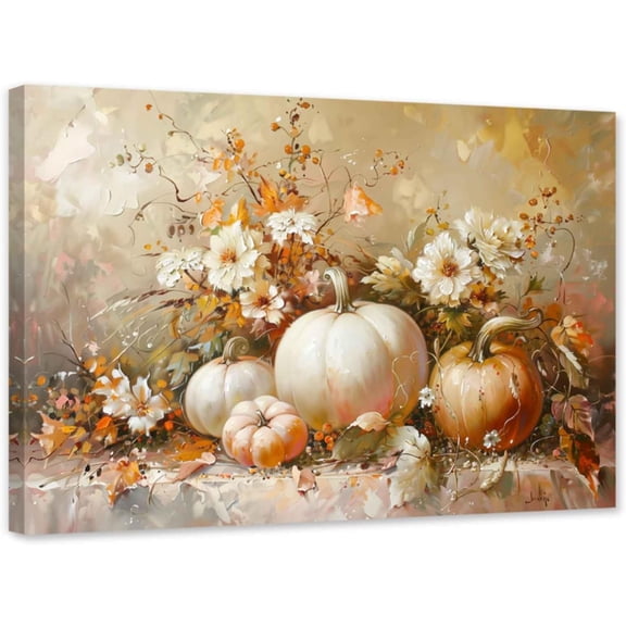 ZHONGYUTONG Pumpkin Wall Art Autumn Canvas Fall Harvest Theme Pictures Fall Leaf Painting for Thanksgiving Wall Decor Framed (12.00" x 18.00")