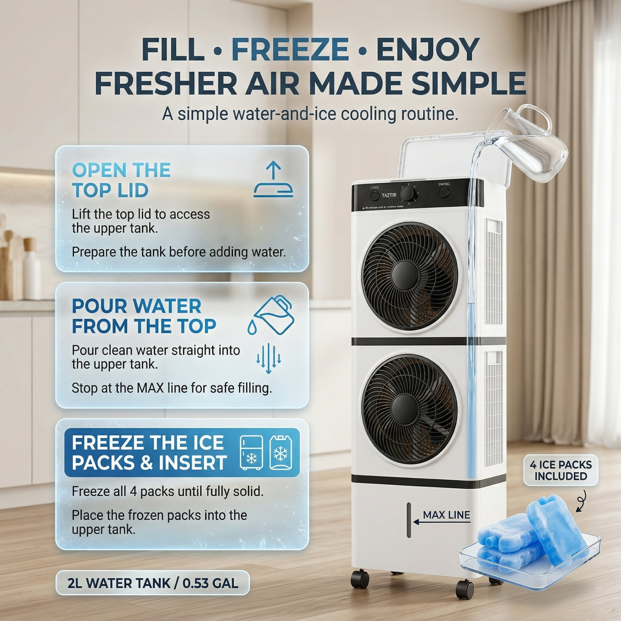 TAZTIR Evaporative Air Cooler for Indoor