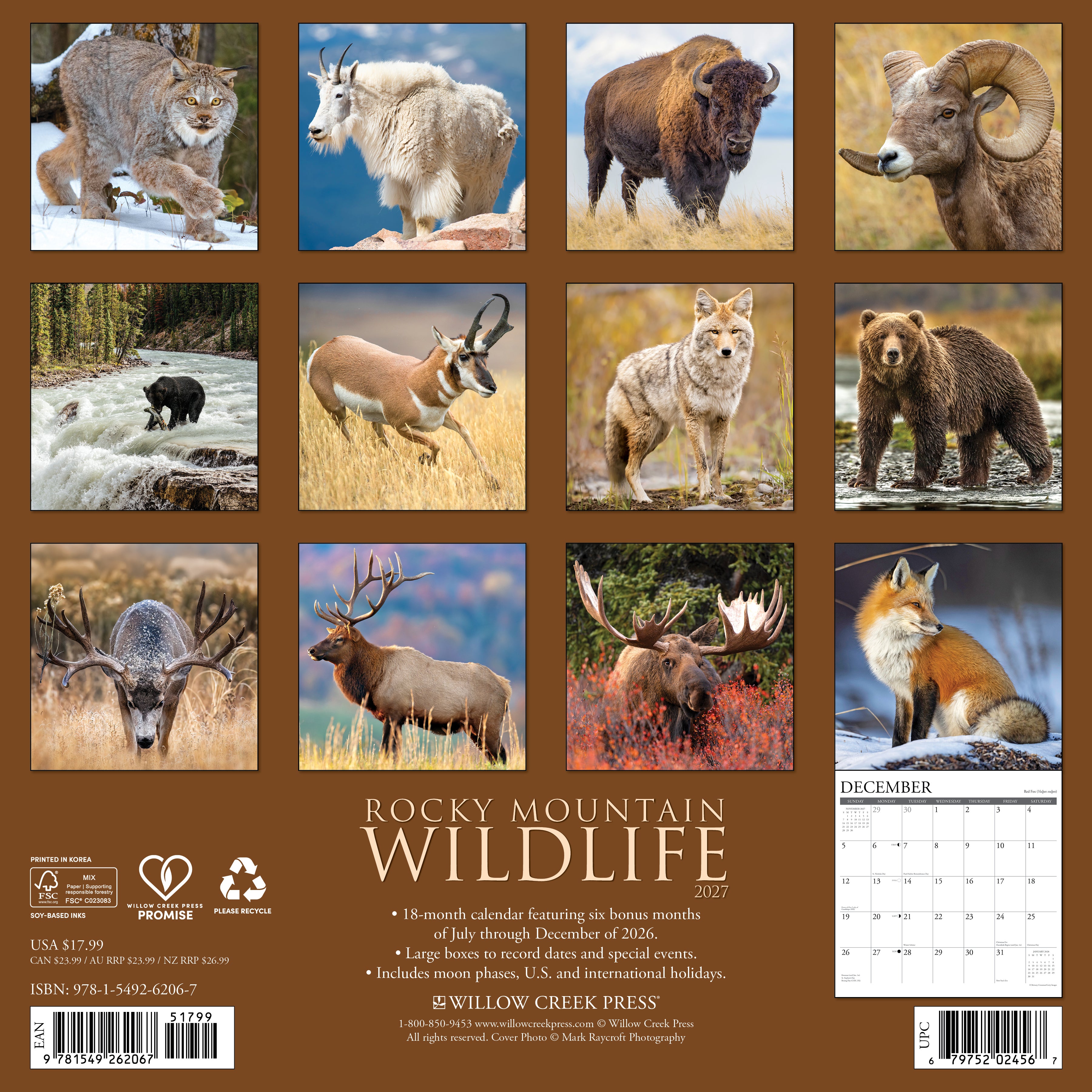 Willow Creek Press, Rocky Mountain Wildlife 2027 Wall Calendar