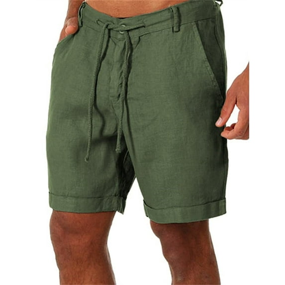 Dellytop Men's Linen Solid Color Shorts Casual Straight Pants