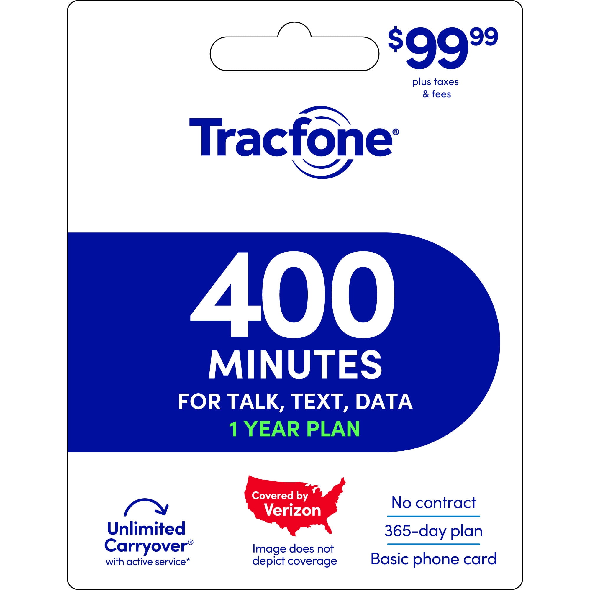 Tracfone $99.99 Basic Phone 400 minutes 1-Year Prepaid Plan e-PIN Top Up (Email Delivery)