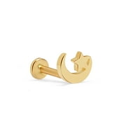 Estella Collection 14K Solid Yellow Gold Crescent Moon Star Cartilage Stud Earrings - Crescent Moon Helix Stud - Gold Tragus Piercing - Internally Threaded - Gift For Him Her