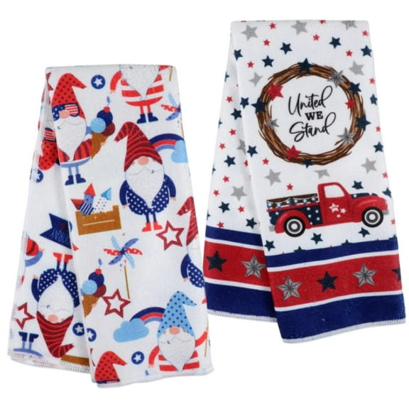 Kitchen Towels USA Labor Memoria Patriotic Gnomes 4th of July Home Collection 2Pcs Summer Bar Dish Hand Decoration Bathroom Towel 15x25in Soft 100% Polyester Cooking Baking PLUS Custom Storage bag