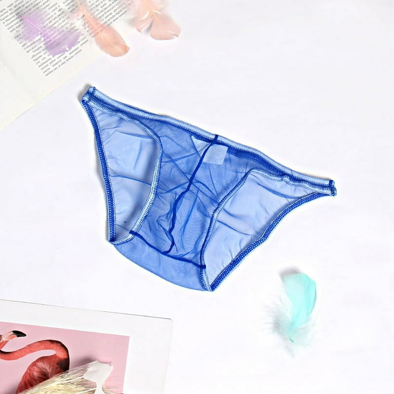 Toyella See Through Breathable Sexy Underwear Mesh Ultra-thin Solid Color  Men's Briefs Black XL 