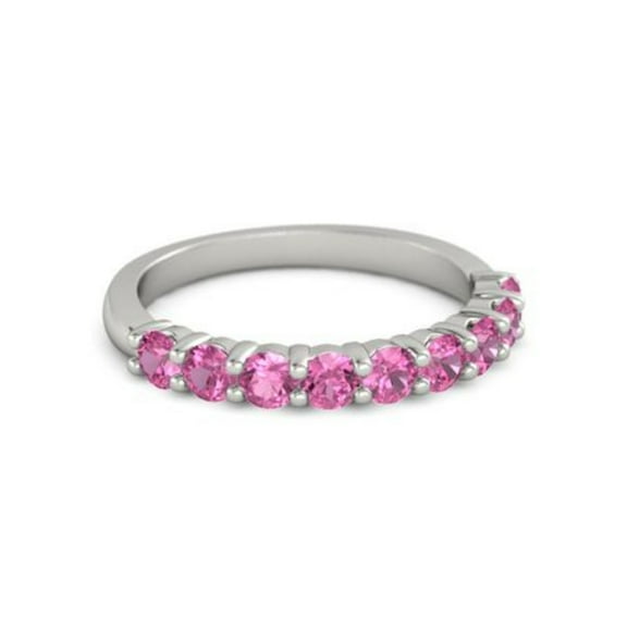 925 Sterling Silver Round 2.50 MM Pink Tourmaline Half Eternity Women Ring Size US- 4