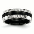 thumbnail image 1 of Bague CZ en Céramique Noire Polie en Acier Inoxydable 8 Dimensions, 1 of 7