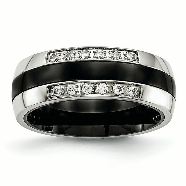 Bague CZ en Céramique Noire Polie en Acier Inoxydable 8 Dimensions