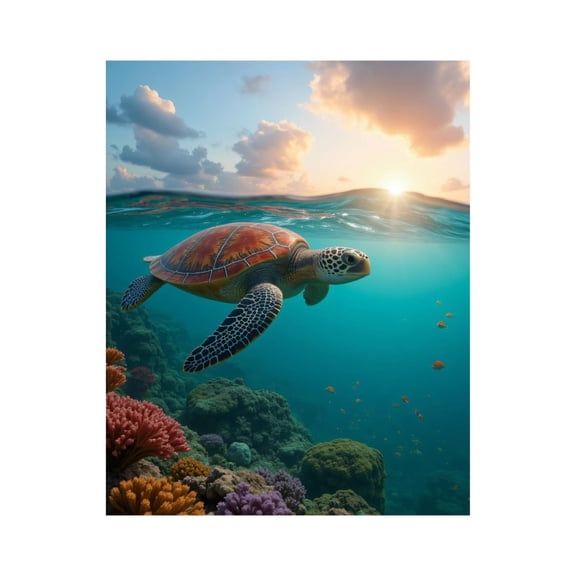 Paint By Numbers Kit for Adults Beginner - Sea Turtle Sunset Ocean View DIY Canvas Painting Kits for Adults, Frameless Paint By Number for Adults for Home Wall Decor 16x20 Inch