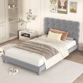 thumbnail image 2 of EUROCO Upholstery Twin Size Platform Bed with Padded Headboard for Kids Teens Adults, Gray, 2 of 12