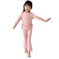 thumbnail image 3 of Outfits Baby Girl Drawstring Top with Flared Pants Breathable Summer Set Girls' Clothing Sets Pink 9-10T, 3 of 9