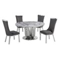 thumbnail image 1 of Ensemble de Salle à Manger 5pc en Marbre Blanc Rond avec Acier Inoxydable Argenté et 4 Chaises, 1 of 4