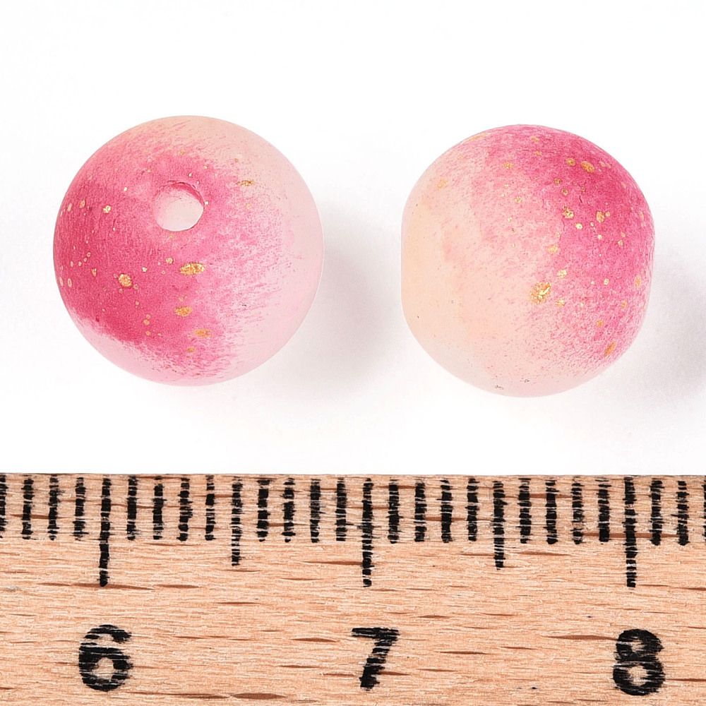 Frosted Baking Painted Glass Beads with Glitter Powder Two Tone Round Fuchsia 10x9.5mm Hole: 1.8mm about 780pcs/1000g