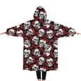 thumbnail image 2 of Oversized Wearable Blanket Hoodie,Black Skull Rose Pattern Sherpa Blanket Hoodie with Super Pockets,Super Warm Fuzzy Pullover for Women & Men, 2 of 6
