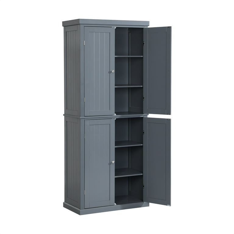 Freestanding Tall Kitchen Pantry, 72.4'' Kitchen Storage Cabinet Organizer  with 4 Doors and Adjustable Shelves, Minimalist Accent Sideboard for  Kitchen, Dining Room, Entryway, Gray 
