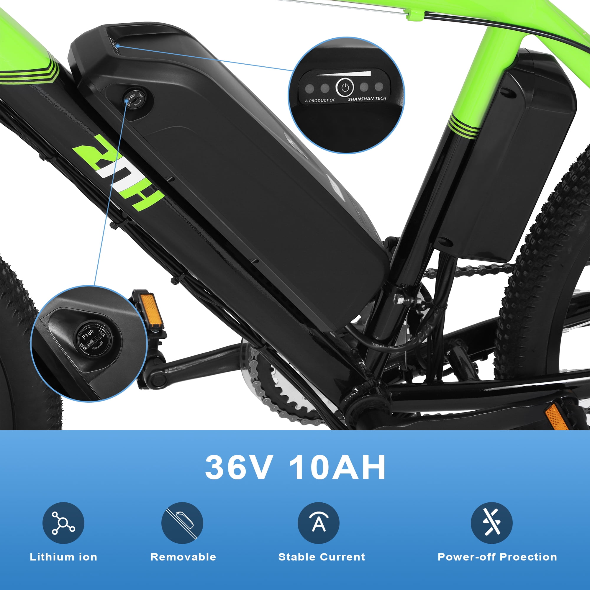 ZNH Z2 Electric Bike Adult 26" Electric Commuter Bike 350W Motor Ebike 36V/10AH Battery 21 Speed Shimano 20MPH, Green
