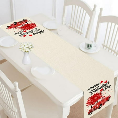 

Waterproof cotton linen Valentines Table Runner - 13 x 72 Inches - Rustic Love Heart Table Runner for Valentines Day Dinner Table Decorations