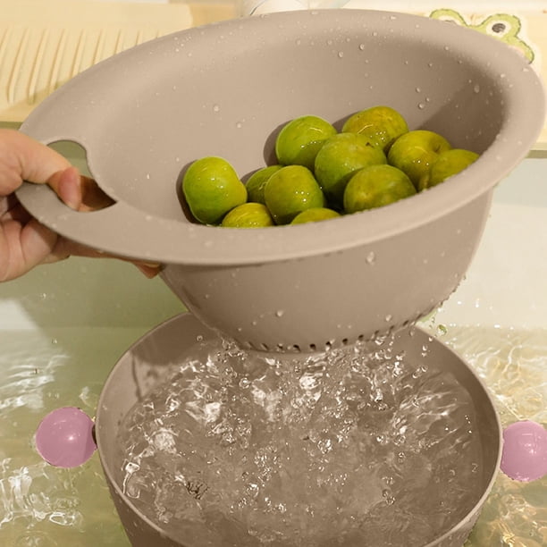 Cesta de Drenaje Doble de Plástico Apto para Uso Alimentario | Cesta Grande con Filtro para Fregadero para Almacenar Verduras y Frutas | 27 X 16 X 12 Cm | Opciones En Rojo, Amarillo, Verde y Gris
