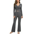 thumbnail image 4 of 2 Pack ylioge Pajama Sets for Women 2 Piece Casual Long Sleeve Cropped Tops and Pants Solid Color Comfortable Slim Loungewear Sleepwear Pajamas Outfits Set, 4 of 5
