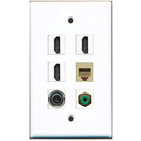 RiteAV - 3 HDMI 1 Port RCA Green 1 Port Phone RJ11 RJ12 Beige 1 Port 3.5mm Wall Plate