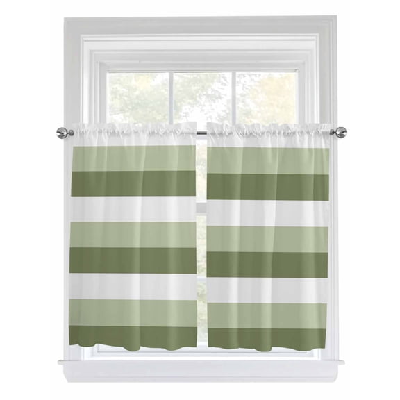 Kitchen Curtains 45 Inches length, Sage Green White Striped Window Treatment Curtain Drapes, Farmhouse Stripes Lightweight Window Panels for Living Room Bedroom, 52"x45", 2 Panels