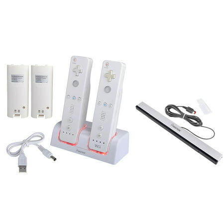 Insten Nintendo Wii / Wii U Remote Charger Control Dual Charging Station White + Wired Sensor Bar For Nintendo Wii / Wii (Best Wii Controller Charging Station)