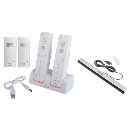 Insten Nintendo Wii / Wii U Remote Charger Control Dual Charging Station White + Wired Sensor Bar For Nintendo Wii / Wii U