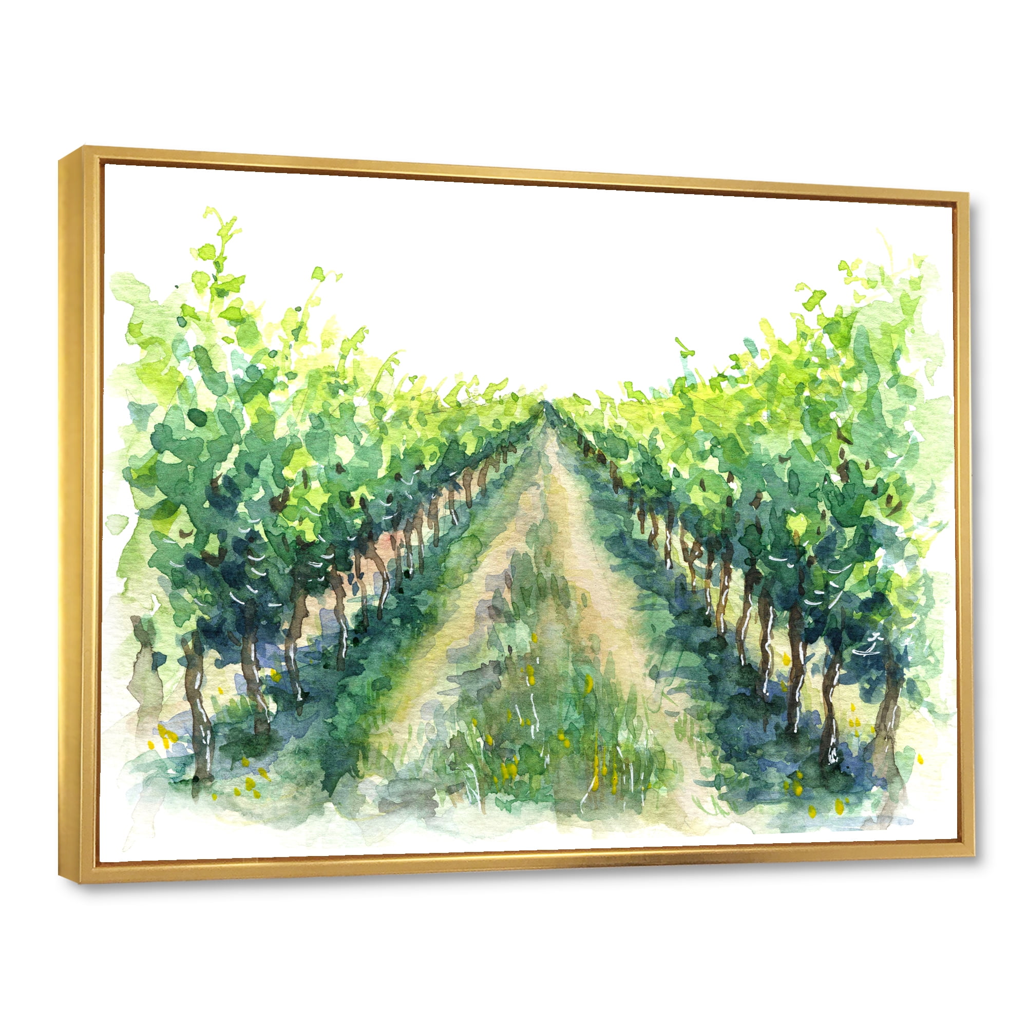 Designart 'Rural Scene Vineyard Path' Traditional Framed Canvas Wall Art Print