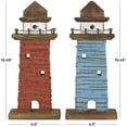 thumbnail image 3 of 5"W, 10"H Red Wood Distressed Light House Sculpture with Blue and Brown Accents, by DecMode (2 Count), 3 of 13