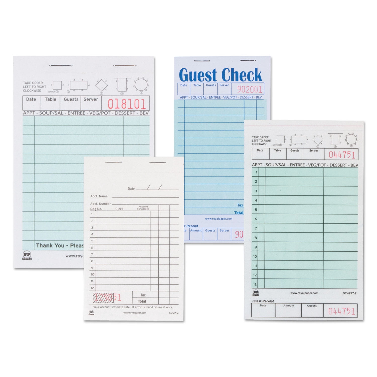 Royal Green Guest Check Paper, Interleaved Carbon 2 Part Booked, Package of 10 Books