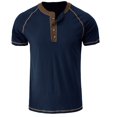thumbnail image 4 of YDLCAFD Male Spring And Summer Retro Business Casual Travel Multi Buttons O Neck Solid Color T Shirt Short Sleeve Top, 4 of 5