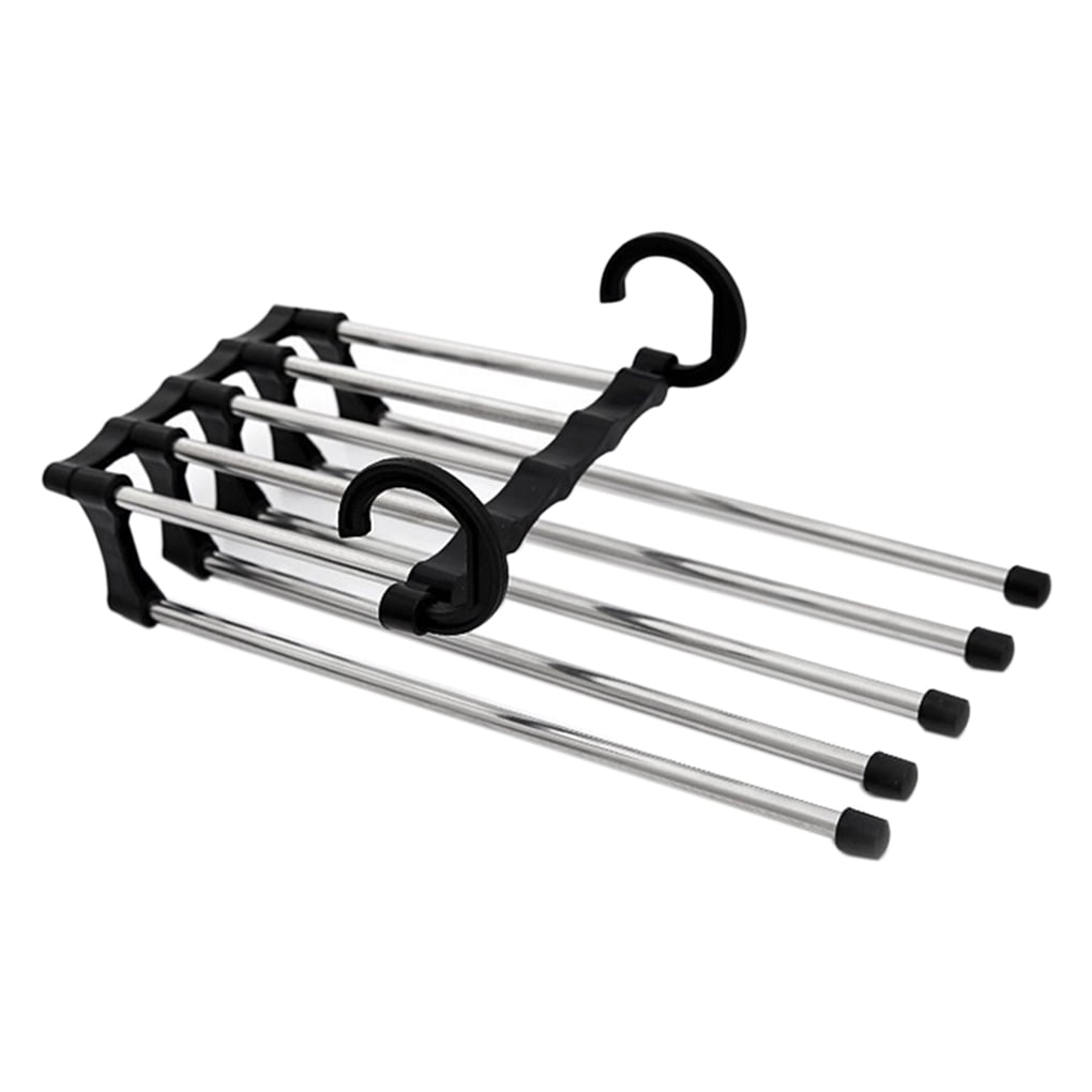 Weilifang GFCGFGDRG 5 Tier Clothes Hanger Multi-function Hanger Pants Trousers Racks Stainless Steel Pants Trousers Racks Clothes Storage Drying Hanger 