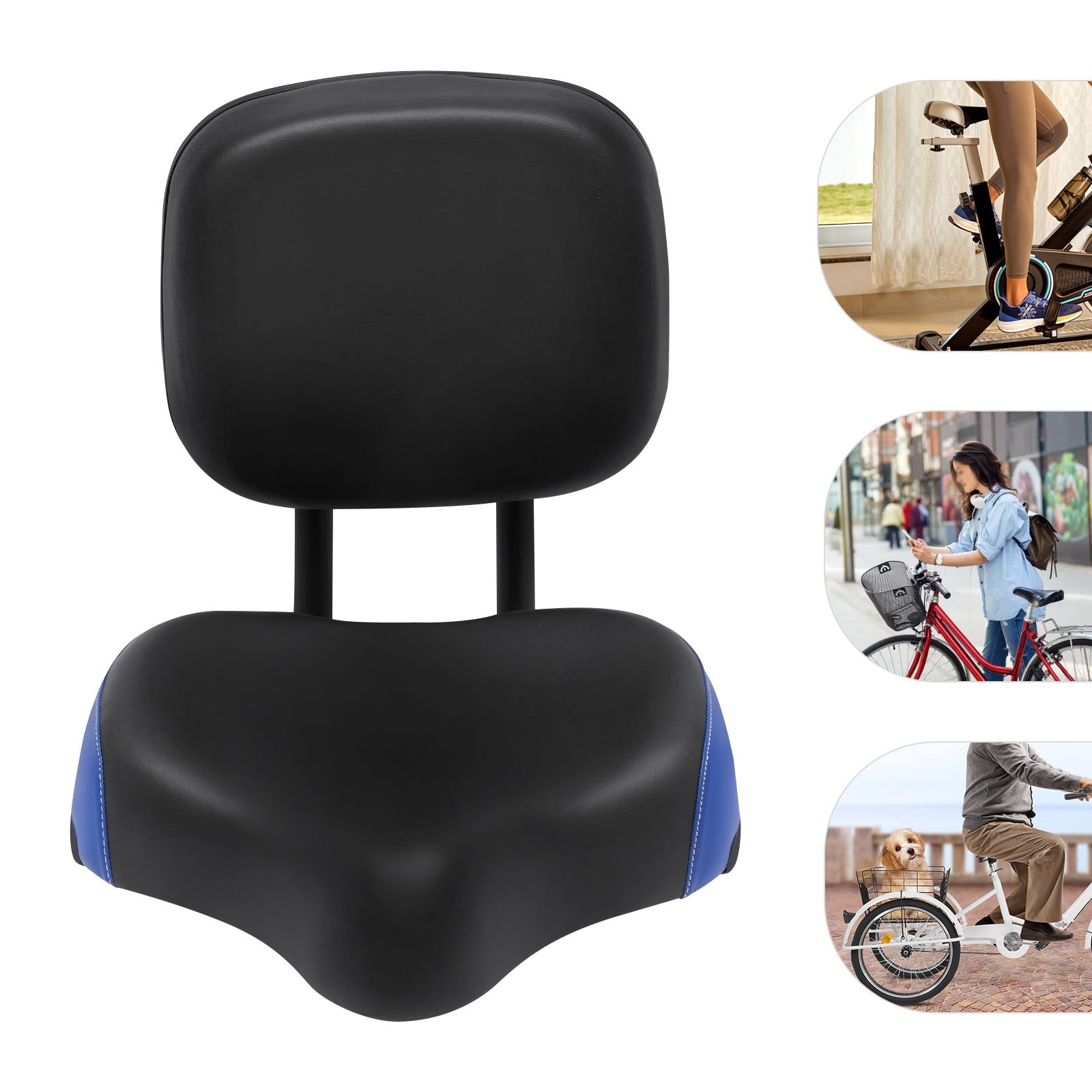 ToppiJoy Electric Universal Bicycle Oversized Tricycle Seat Comfort Electric Bicycle Saddle Soft Seat Pad with PU Leather Back Rest(Black, Blue)