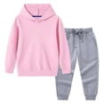 thumbnail image 4 of vdgthytj Unisex Kids 2 Piece Sweatsuits Hooded Sweatshirts and Jogger Pants Solid Fall Winter Athleisure Outfits(6-7 years,Pink), 4 of 9