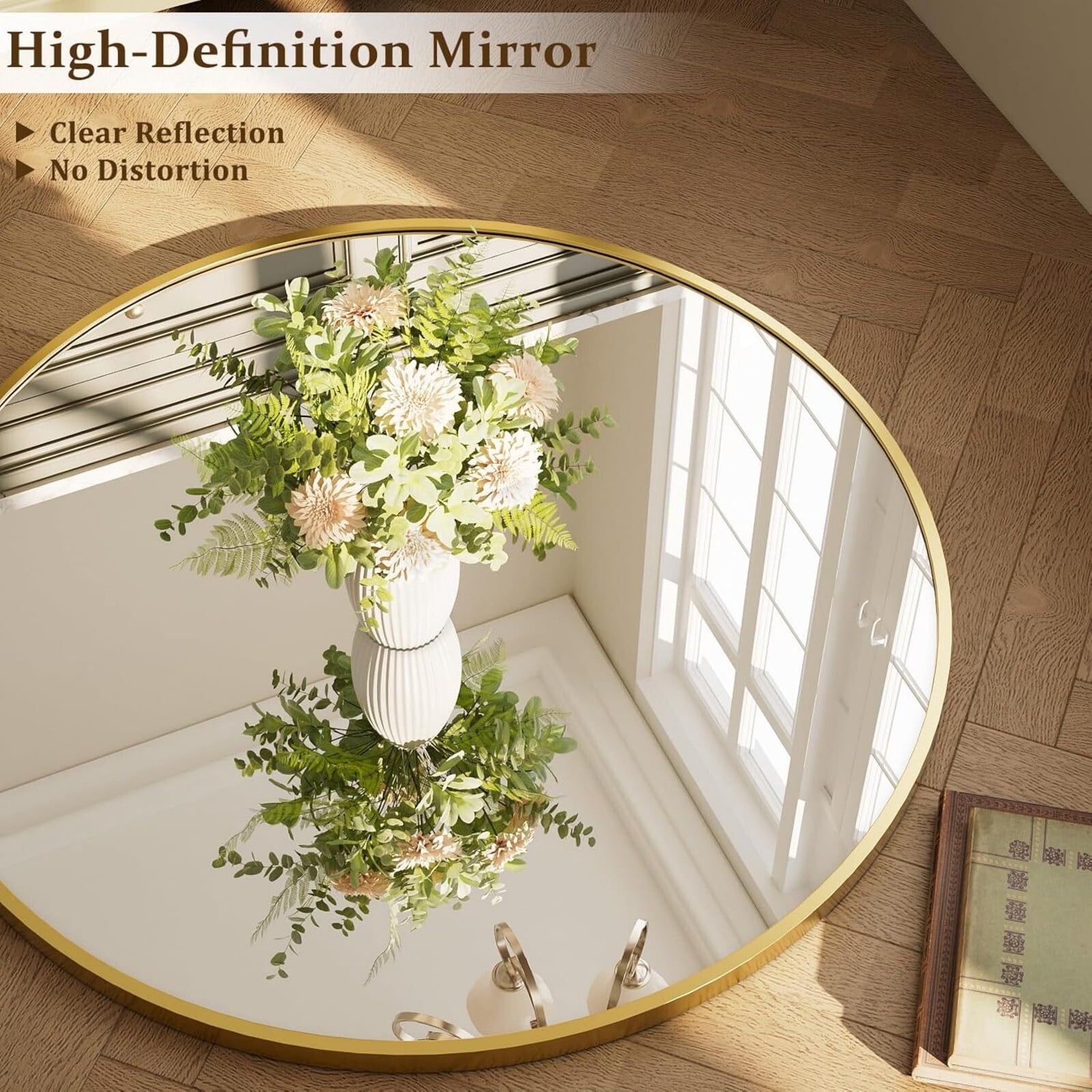 AUROMIR 24" Round Bathroom Mirror Wall Mounted Modern Vanity Mirror, Gold