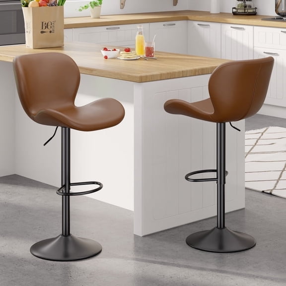 Hawsaiy Modern Swivel Bar Stools Set of 2, PU Leather Bar Chairs with Back & Footrest, Adjustable Height 22.2"-31" for Kitchen Island,Dark Brown
