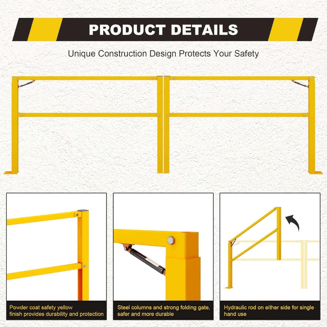 Reykilor 11.5' W Door Dock Gate for Loading Bay Fall Hazard Protection, Folding Security Gate, Safety Barrier with Steel Columns, Yellow Powder Coated