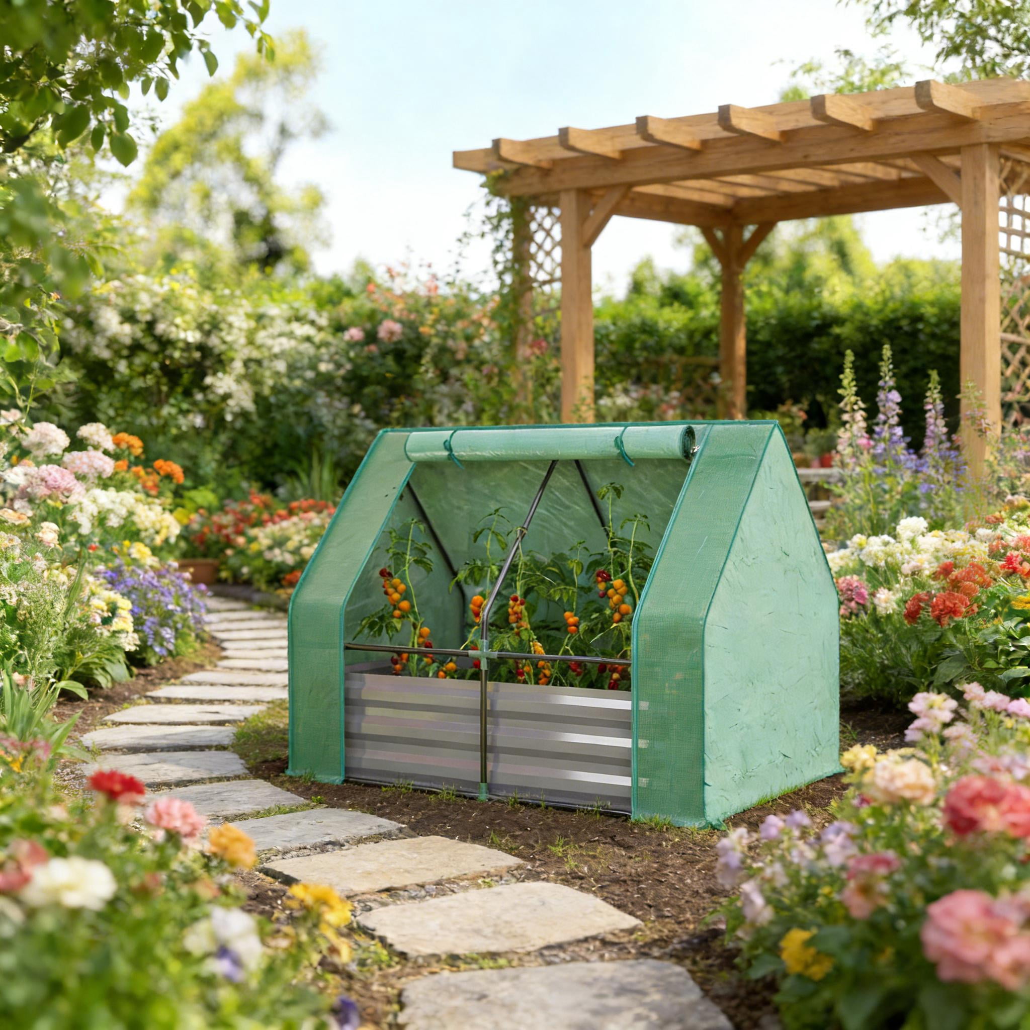 Raised Garden Bed, 2-in-1 Mini Raised Planter Greenhouse