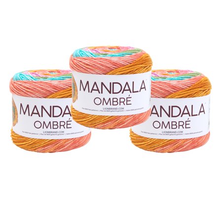 UPC: 0842093116677 | Lion Brand Yarn Mandala Ombre Tranquil Ombre Cake Medium Acrylic Multi-Color Yarn 3 Pack
